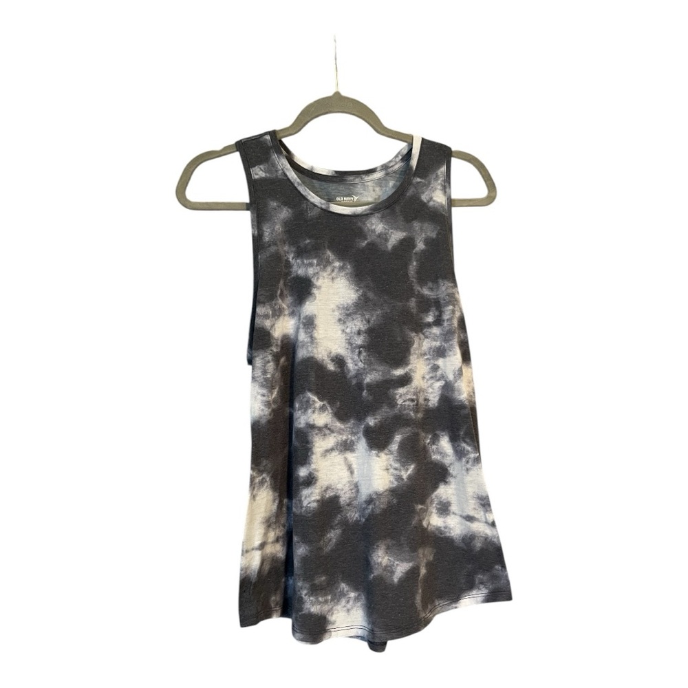 OLD NAVY Athletic Tie-Dye Sleeveless Tank Top - Dark Gray and White